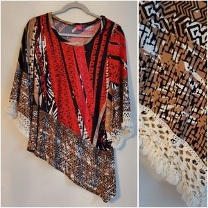 Sunny Leigh Geometric Printed Asymmetrical Top Size S